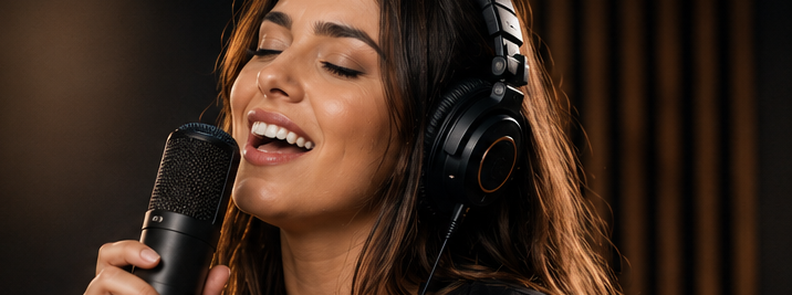 Aluna a cantar para representar o canto moderno